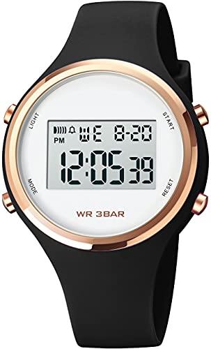 Uhren Damen Digitale Armbanduhr Frauen Kinderuhr Mädchen Multifonktion Damenuhr Digital Silikon Armband mit Licht Alarm Stoppuhr Rosegold von findtime