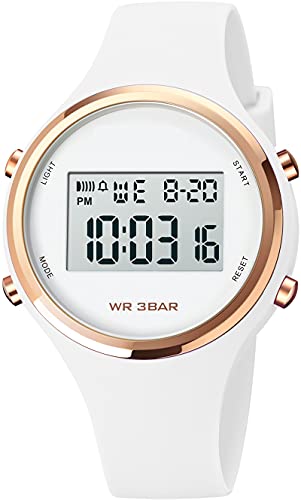 Uhren Damen Digitale Armbanduhr Frauen Kinderuhr Mädchen Multifonktion Damenuhr Digital Silikon Armband mit Licht Alarm Stoppuhr Rosegold von findtime