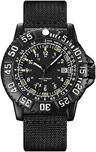 findtime Uhren Herren Analog Quarz Armbanduhr mit Nylon Armband Taktische Uhr Militär Outdoor Herrenuhr Datum Leuchtzeiger Schwarz von findtime
