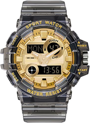 Digitale Armbanduhr Digitaluhr Sport Digital Uhren Herren Wasserdicht Militär Outdoor Uhr LED Multifunktional Stoppuhr Kalender Dualzeit Countdown 12/24H Transparent Schwarz Gold von findtime