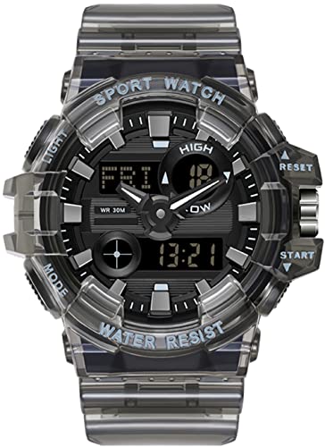 Digitale Armbanduhr Digitaluhr Sport Digital Uhren Herren Wasserdicht Militär Outdoor Uhr LED Multifunktional Stoppuhr Kalender Dualzeit Countdown 12/24H Transparent Schwarz von findtime