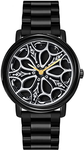 findtime 3D Drehende Uhr Zifferblatt Kreative Design Herrenuhr Schwarz Edelstahl Analog Quarzuhr Coole Modische Armbanduhr für Männer von findtime