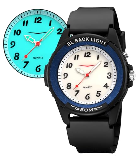 findtime Armbanduhr Beleuchtet Jungen Mädchen Analog Quartz Uhr mit Licht Sportliche 5ATM Wasserdicht Outdoor Studenten Sportuhr für Teenager Blau von findtime