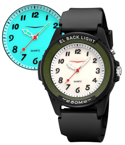 findtime Armbanduhr Beleuchtet Jungen Mädchen Analog Quartz Uhr mit Licht Sportliche 5ATM Wasserdicht Outdoor Studenten Sportuhr für Teenager Grün von findtime