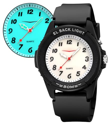 findtime Armbanduhr Beleuchtet Jungen Mädchen Analog Quartz Uhr mit Licht Sportliche 5ATM Wasserdicht Outdoor Studenten Sportuhr für Teenager Weiß von findtime