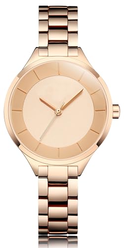 findtime Armbanduhr Damen Analoge Quarzuhr Minimalistische Runde Legierungs Bügel Damenuhr Elagant Weibliche Design Einfach Klein Klassisch Uhr für Frau Rosagold Roségold von findtime