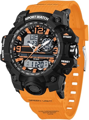 findtime Armbanduhr Damen Digital Sportuhr für Teenager Mädchen, Orange Digitaluhr Analog Display Militär Wasserdicht Uhren von findtime