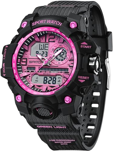 findtime Armbanduhr Damen Digital Sportuhr für Teenager Mädchen, Schwarz Lila Digitaluhr Analog Display Militär Wasserdicht Uhren von findtime