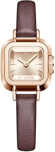 findtime Armbanduhr Damen Quadratisch Retro Design Kleine Damenuhr Lederarmband Minimalistisch Analog Quarzuhren für Frauen von findtime