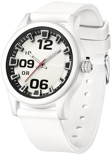 findtime Armbanduhr Damen Sportliche Wasserdicht Analog Quarz Uhr Unisex Sportuhren mit Weiß Silikonband für Studenten Mädchen Jungs von findtime