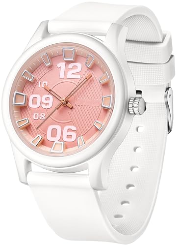 findtime Armbanduhr Damen Sportliche Wasserdicht Analog Quarz Uhr Unisex Sportuhren mit Weiß Silikonband für Studenten Mädchen Jungs von findtime