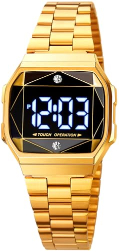 findtime Armbanduhr Damen Touch LED Eckige Damenuhren Gold Damenarmbanduhr Diamant Strasssteine Luxus Design Frauen Uhr Edelstahl von findtime