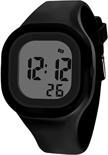 findtime Armbanduhr Digital Uhr Silikonband Eckig Sportuhr 5ATM Wasserdicht Armbanduhren mit Stoppuhr Datum Wecker Licht Teenager Uhren Damen Herren Digitaluhr Schwarz von findtime