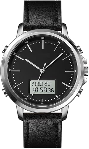 findtime Armbanduhr Herren Analog Digital Herrenuhren Schwarz Lederarmband mit Stoppuhr 12/24H LED Kalender Woche Datumsanzeige Klassische Elegantes Design von findtime