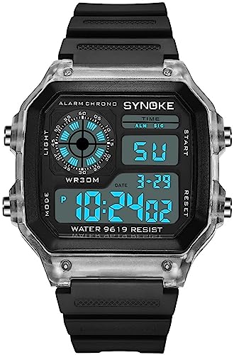 findtime Armbanduhr Herren Digital 50M Wasserdicht Klassisch Herrenuhren mit Wecker Kalender Bleuchtung 12/24H Stoppuhr Männer Jungen Damen Sportlich Eckig Military Watch Transparente Süßigkeitsfarbe von findtime