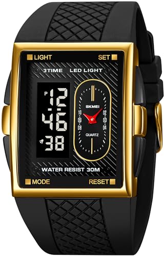 findtime Armbanduhr Herren Digital Quarz Uhren Herren Eckig Militär Uhr Männer Digitaluhr mit Wecker Datum Jungen Outdoor Sportuhr LED Licht Stoppuhr von findtime