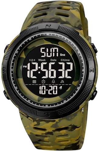 findtime Armbanduhr Herren Digital Uhr Senioren Große Zahlen 50M Wasserdicht Militär Uhr Digital Sportuhr Camouflage Herrenuhr mit Wecker Coutdown Datum 12/24H LED Armbanduhren Männer von findtime