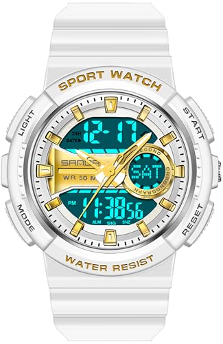 findtime Armbanduhr Herren Digital Wasserdicht Weiß Gold Digitale Coole Uhren für Jugendliche Jungen Teenager mit Wechselbares Silikonarmband Stoppuhr von findtime