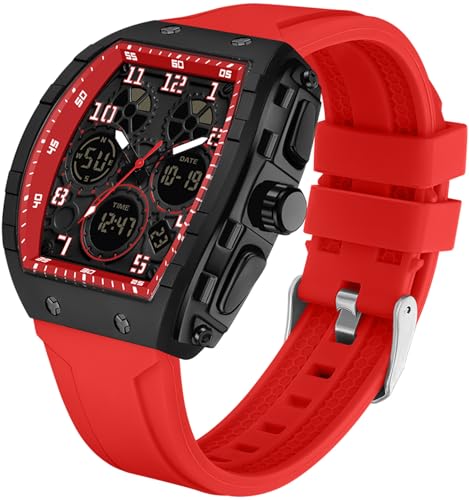 findtime Armbanduhr Herren Digital und Analog Militär Sport Uhr 5ATM Wasserdicht Sportuhren Herren LED Licht Stoppuhr Coutdown Tactical Watch Robuste Outdoor Uhr Silikon 12/24H Eckiges gehäuse von findtime