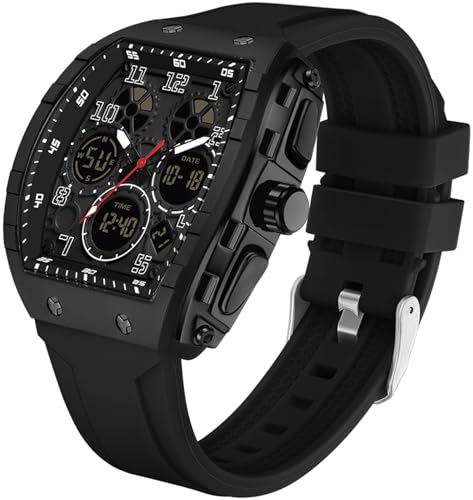 findtime Armbanduhr Herren Digital und Analog Militär Sport Uhr 5ATM Wasserdicht Sportuhren Herren LED Licht Stoppuhr Coutdown Tactical Watch Robuste Outdoor Uhr Silikon 12/24H Eckiges gehäuse von findtime
