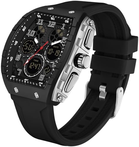 findtime Armbanduhr Herren Digital und Analog Militär Sport Uhr 5ATM Wasserdicht Sportuhren Herren LED Licht Stoppuhr Coutdown Tactical Watch Robuste Outdoor Uhr Silikon 12/24H Eckiges gehäuse von findtime