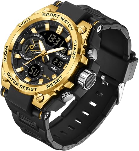 findtime Armbanduhr Herren Militär Uhr Schwarz Digitale Sportuhren Outdoor 5 ATM wasserdichte Digitaluhr für Männer Wecker/Kalender/Stoppuhr/Stoßfes Gold von findtime