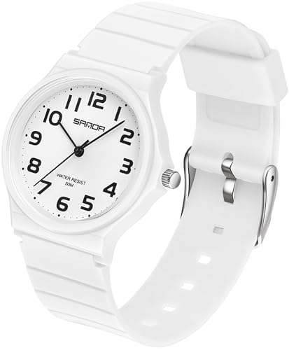 findtime Armbanduhr Weiß Damen Einfach Ultradünn Design Damenuhr Weiches Silikonband 5ATM wasserdichte Analog Quarzuhr Watchs für Frauen Mädchen Jungen von findtime