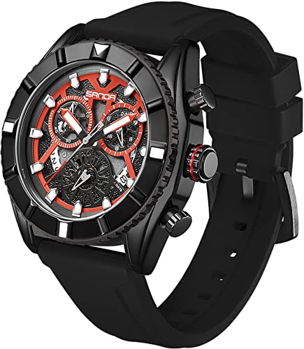 findtime Black Herrenuhren Chronographen Sport Herren Uhr Analog Quarz Armbanduhr Silikon Watch für Männer Racer Deisgn Military Style von findtime