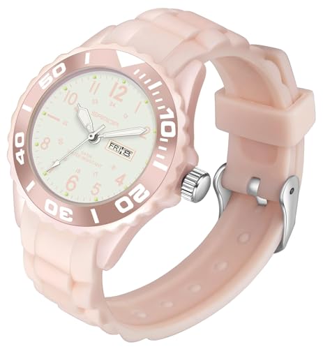 findtime Damenuhr Wasserdicht Krankenschwester Uhr Sport Analog Armbanduhren Klein Einfach Lässig Damenuhr Tag Datum Armbanduhr Silikon Uhr mit Sekundenzeiger, Pink, Damenuhr von findtime