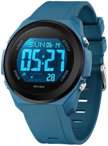 findtime Damenuhr Digital Gut Lesbar mit 7 Farbe LED Hintergrundbeleuchtung Wecker Stoppuhr für Jungen Mädchen Damen Sportlich Armbanduhr von findtime