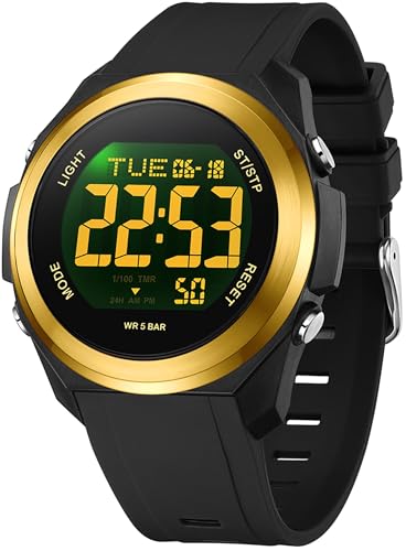 findtime Damenuhr Digital Gut Lesbar mit 7 Farbe LED Hintergrundbeleuchtung Wecker Stoppuhr für Jungen Mädchen Damen Sportlich Armbanduhr von findtime