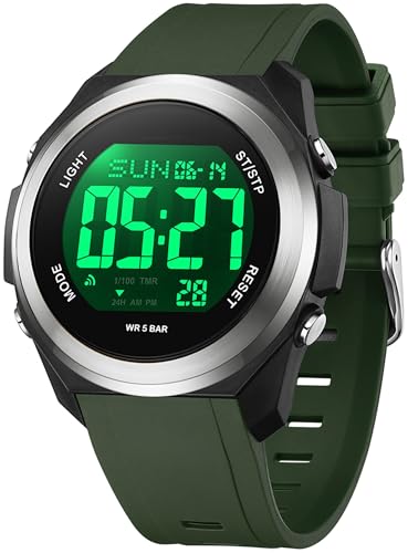 findtime Damenuhr Digital Gut Lesbar mit 7 Farbe LED Hintergrundbeleuchtung Wecker Stoppuhr für Jungen Mädchen Damen Sportlich Armbanduhr von findtime