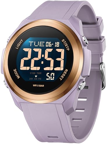 findtime Damenuhr Digital Gut Lesbar mit 7 Farbe LED Hintergrundbeleuchtung Wecker Stoppuhr für Jungen Mädchen Damen Sportlich Armbanduhr von findtime