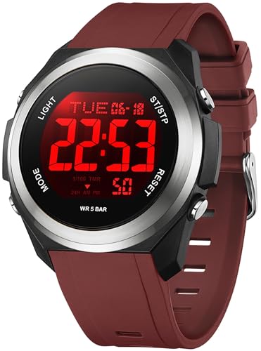 findtime Damenuhr Digital Gut Lesbar mit 7 Farbe LED Hintergrundbeleuchtung Wecker Stoppuhr für Jungen Mädchen Damen Sportlich Armbanduhr von findtime