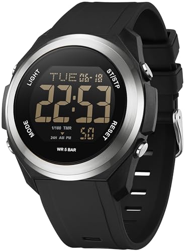 findtime Damenuhr Digital Gut Lesbar mit 7 Farbe LED Hintergrundbeleuchtung Wecker Stoppuhr für Jungen Mädchen Damen Sportlich Armbanduhr von findtime