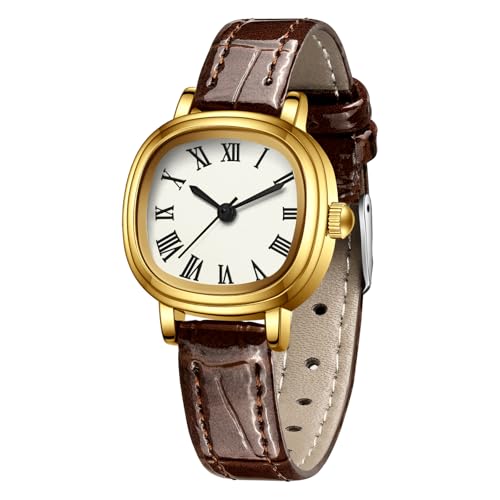 findtime Damenuhr Lederarmband Armbanduhr Damen wasserdichte im Täglichen Gebrauch Leder Braun von findtime