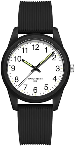 Damenuhren 5ATM Wasserdicht, Einfach Minimallistic Armbanduhr für Damen Silikon Schwarz Armband Analog Quarz Sportuhr für Frauen Mädchen Kids von findtime