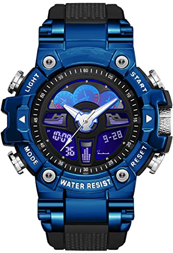 findtime Design Militär Herren Blau Armbanduhr Digital Analog Taktische Sportuhr für Männer Teenageruhr mit 5ATM Wasserdicht 4 Alarmgruppen Countdown Stoppuhr 12/24H von findtime