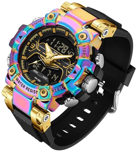 findtime Digital Herren Uhr Analog Armbanduhr für Männer Doppelanzeige Digitaluhr Bunt Stoßfeste Sportuhr Uhren mit Stoppuhr LED Beleuchtung Alarm Datum Anzeige von findtime