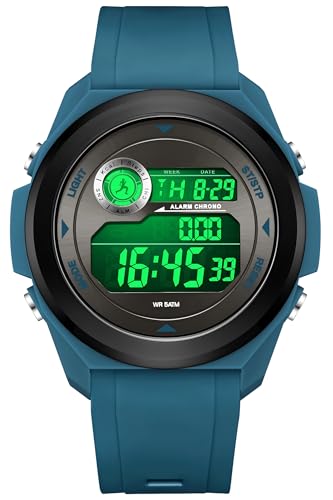 findtime Digital Sportuhr Kalorienzähler Schrittzähler Beleuchtung Chronograph Stoppuhr 12/24 Wasserdicht Großes Militär Uhren Herren Damen Studenten Jungen Outdoor Blau von findtime