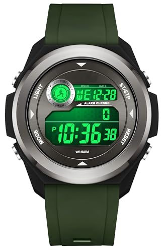 findtime Digital Sportuhr Kalorienzähler Schrittzähler Beleuchtung Chronograph Stoppuhr 12/24 Wasserdicht Großes Militär Uhren Herren Damen Studenten Jungen Outdoor Grün von findtime