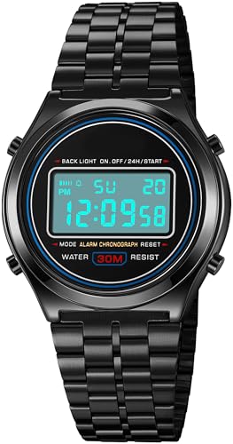 findtime Digital Uhr Herren Armbanduhr Business Luxus 30M wasserdichte Sportuhr Digital Quarz Uhren für Männer Edelstahl Herrenuhren mit Datum Woche LED Stoppuhr Alarm 12/24H Digitaluhren von findtime