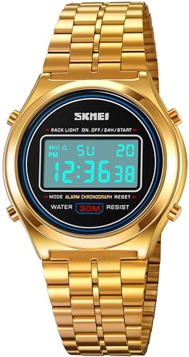 findtime Digital Uhr Herren Armbanduhr Business Luxus 30M wasserdichte Sportuhr Digital Quarz Uhren für Männer Edelstahl Herrenuhren mit Datum Woche LED Stoppuhr Alarm 12/24H von findtime