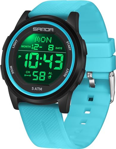 findtime Digital Uhr Herren Damen Armbanduhr 5ATM Wasserdicht Outdoor Sportuhren mit Wecker Coutdown LED Licht Minimalistisch Digitaluhr für Jungen Mädchen Senioren Stoppuhr 12/24H von findtime