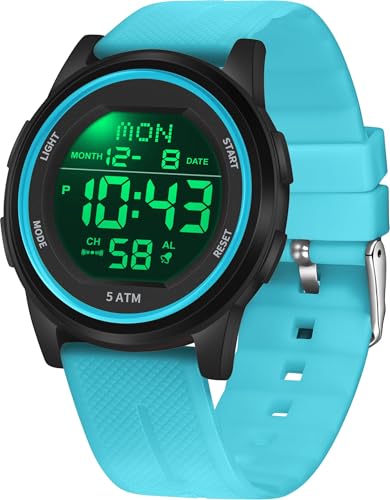 findtime Digital Uhr Herren Damen Armbanduhr 5ATM Wasserdicht Outdoor Sportuhren mit Wecker Coutdown LED Licht Minimalistisch Digitaluhr für Jungen Mädchen Senioren Stoppuhr 12/24H von findtime