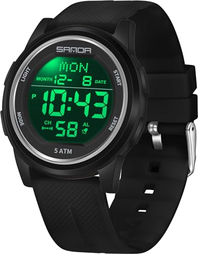 findtime Digital Uhr Herren Damen Armbanduhr 5ATM Wasserdicht Outdoor Sportuhren mit Wecker Coutdown LED Licht Minimalistisch Digitaluhr für Jungen Mädchen Senioren Stoppuhr 12/24H von findtime