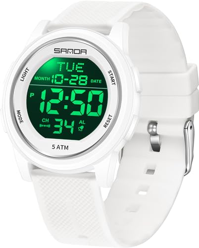 findtime Digital Uhr Herren Damen Armbanduhr 5ATM Wasserdicht Outdoor Sportuhren mit Wecker Coutdown LED Licht Minimalistisch Digitaluhr für Jungen Mädchen Senioren Stoppuhr 12/24H von findtime