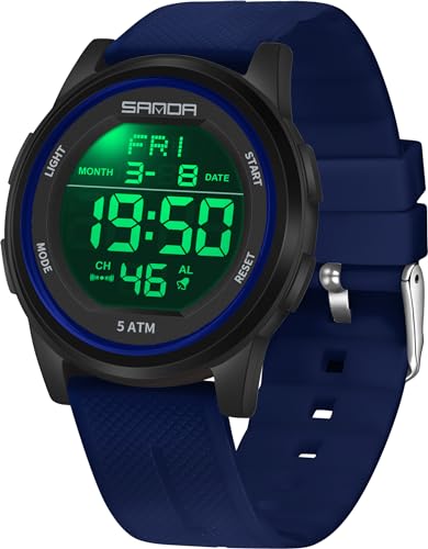 findtime Digital Uhr Herren Damen Armbanduhr 5ATM Wasserdicht Outdoor Sportuhren mit Wecker Coutdown LED Licht Minimalistisch Digitaluhr für Jungen Mädchen Senioren Stoppuhr 12/24H von findtime