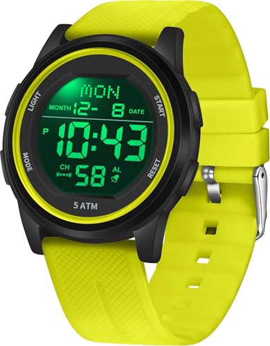findtime Digital Uhr Herren Damen Armbanduhr 5ATM Wasserdicht Outdoor Sportuhren mit Wecker Coutdown LED Licht Minimalistisch Digitaluhr für Jungen Mädchen Senioren Stoppuhr 12/24H von findtime