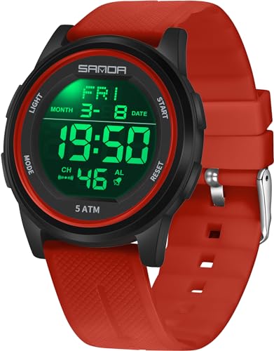 findtime Digital Uhr Herren Damen Armbanduhr 5ATM Wasserdicht Outdoor Sportuhren mit Wecker Coutdown LED Licht Minimalistisch Digitaluhr für Jungen Mädchen Senioren Stoppuhr 12/24H von findtime